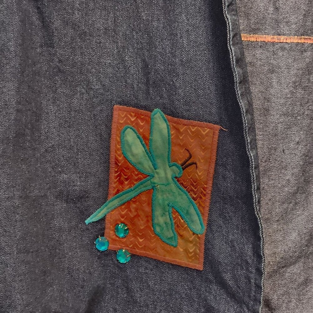 Vintage‎ Alfredo's Wife Denim Vest Women's XL Dragonfly Applique W/Rhinestones - Picture 3 of 7
